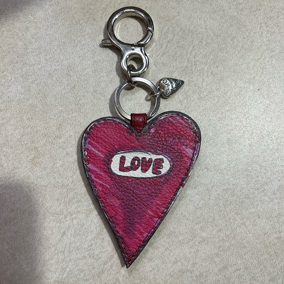 Brighton Dear Heart Leather Love Keychain Charm Pink Red NWOT with Pouch - Picture 2 of 3